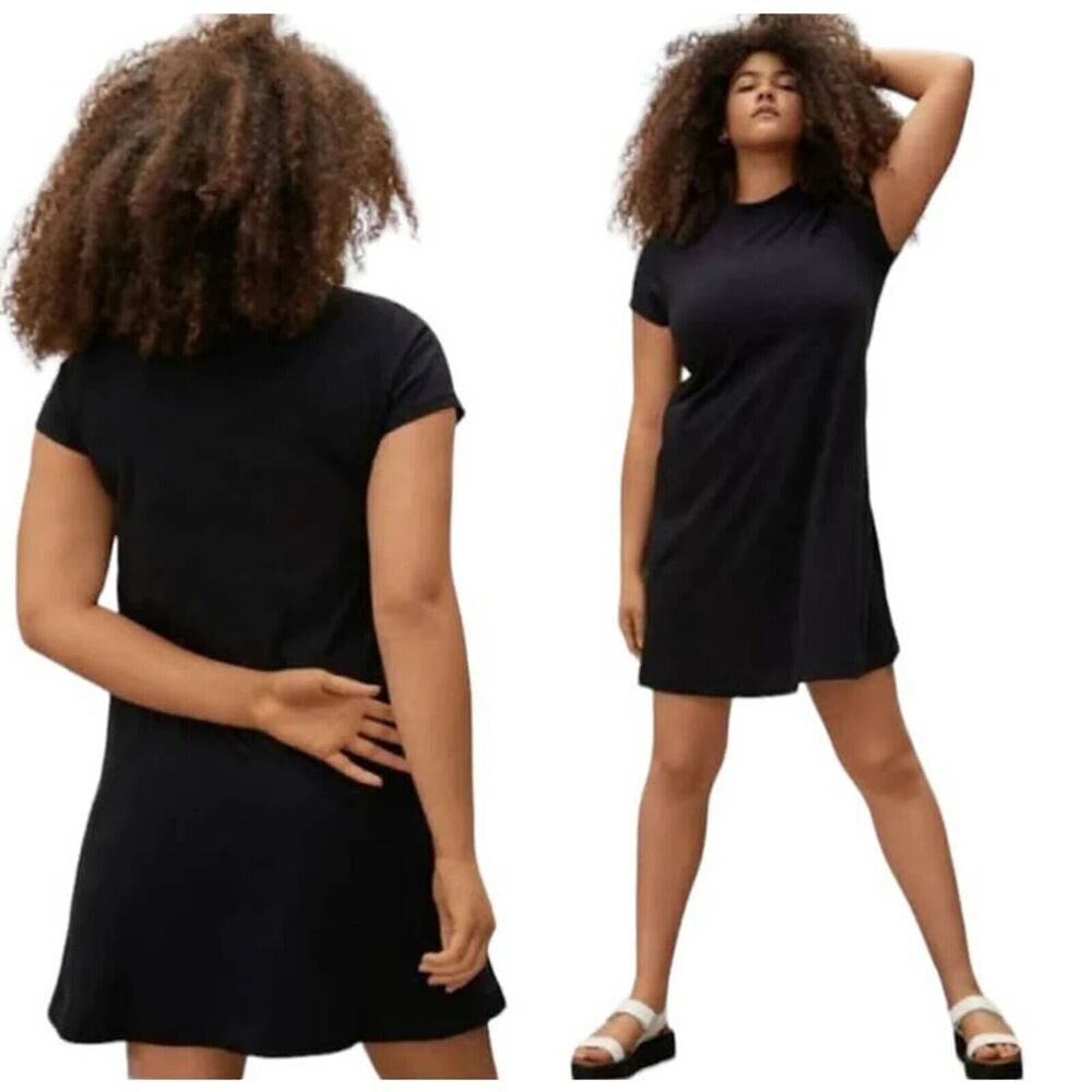 Everlane‎ Weekend Swing Dress Size Small S Black Short Sleeve Mock Neck Mini NEW